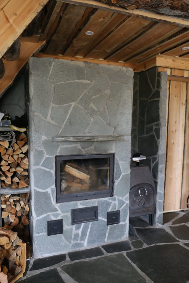 Wilderness cabin fireplace